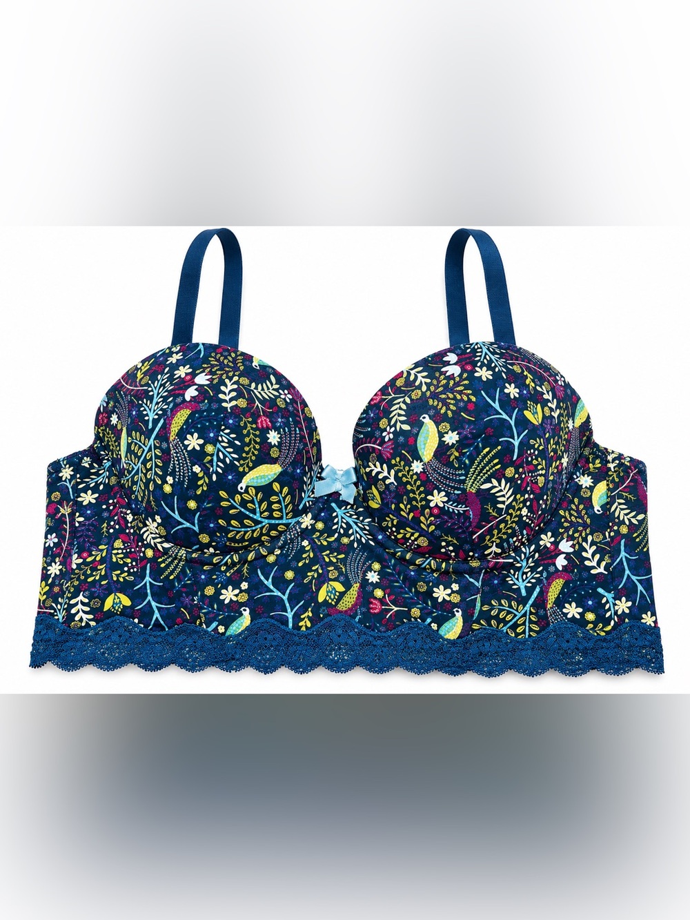 Adore Me Meissa Balconette Push Up Bra Women size 36C Bird Floral Print Lace